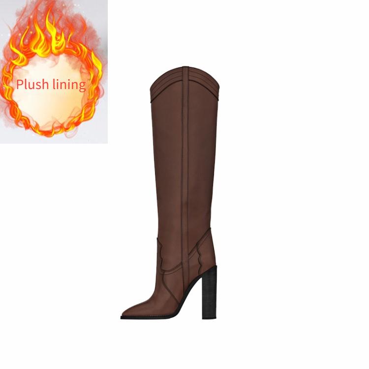 Fashion Style Round Toe High Boots and Knee Boots Ultra High Heel Fashion Large Size Women's Boots Brown Long Boots Shoes for Women