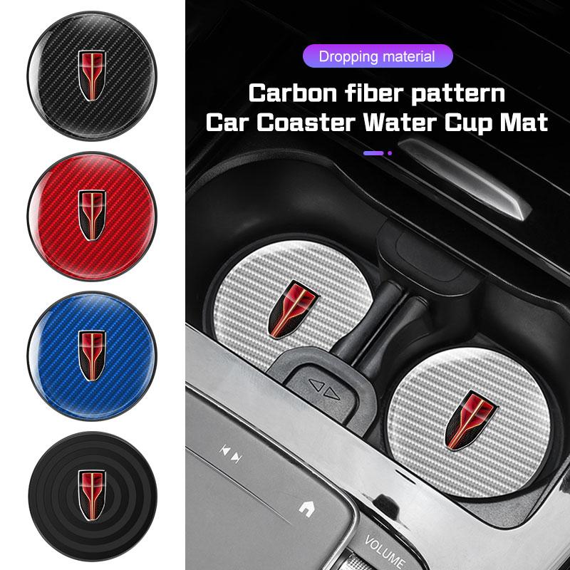 2 Stück Kohlefaser Leder Auto-Getränkeuntersetzer Wasserschale Matte Für Hongqi H5 H6 H9 E-QM5 HS3 HS5 HS6 HS7 Anti-Rutschmatte Innenraumzubehör