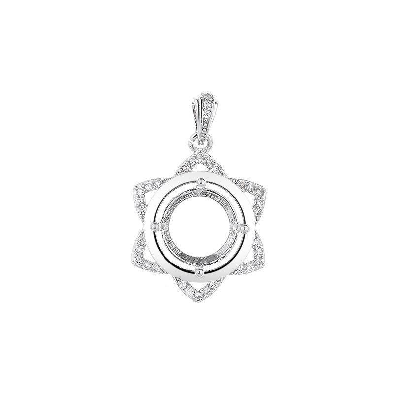 Ethnic Style Copper Necklace with DIY Round Huazi Diamond Cabochon Setting, Imitation 925 Silver, 6-10mm.