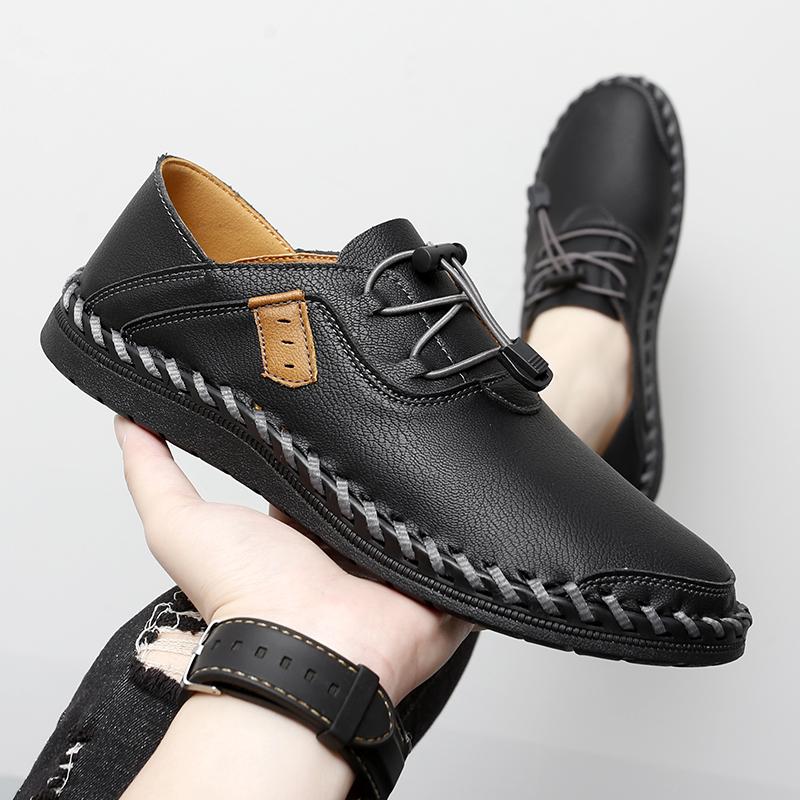 Herr Blå Mockasiner Vandringsskor Slip-on Handgjorda Körskor Casual Läder Breda Utomhusskor Större Storlekar