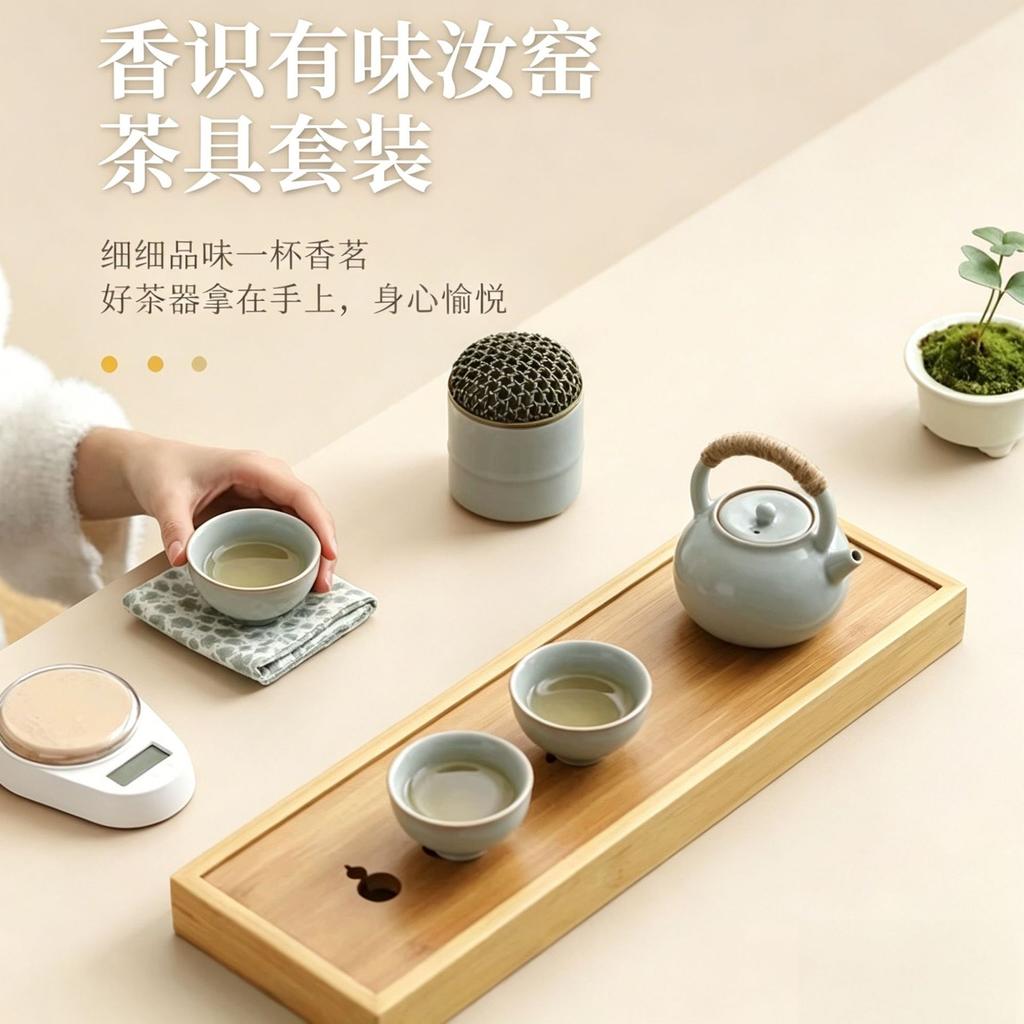 Ru kiln Kung Fu tea set with gift box, household complete set of ceramic tea set gifts, practical and anti-scalding for travel