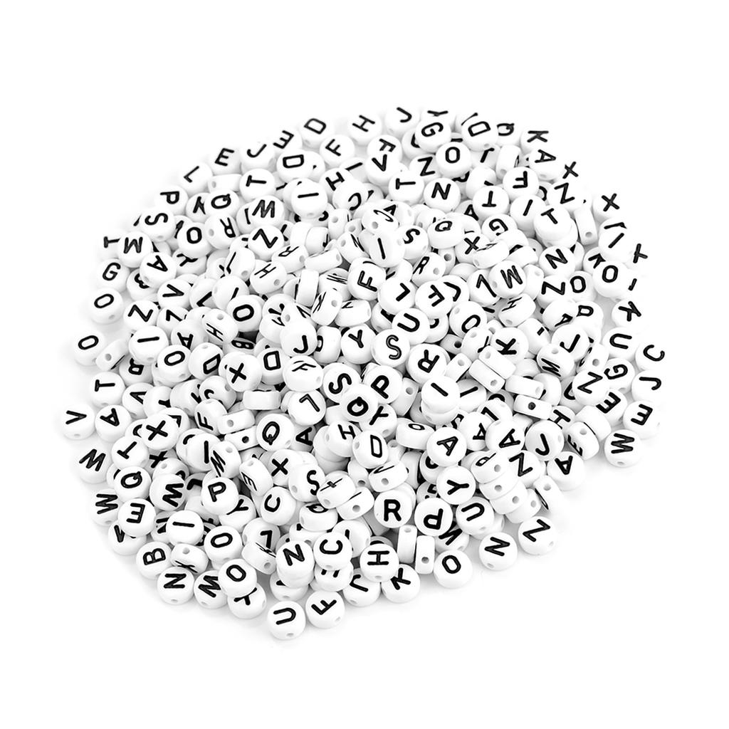 500Pcs Round Acrylic Single Letter Beads A Z White Beads DIY Bracelet Necklace Accessories