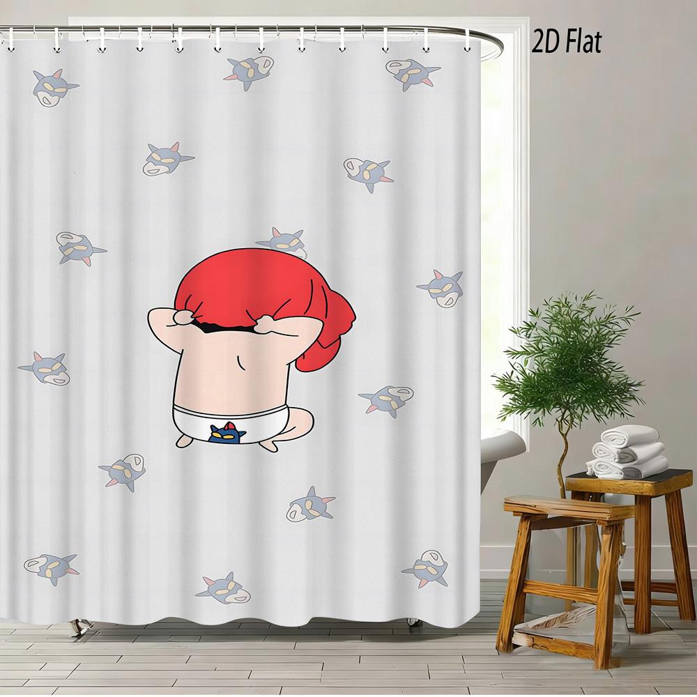 Crayon Shin-Chan The Movie Super Power Battle 2D Print Waterproof Shower Curtain, Yellow Bathroom Decor With Hooks
