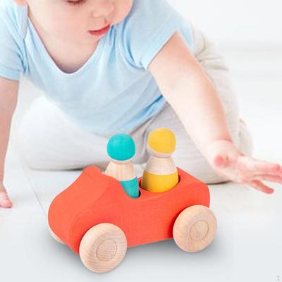 Jucărie din lemn Montessori Mașină Curcubeu Vehicul Vârstele 1 2 3 ani cu păpușă din lemn pentru Îndrăgostiți
