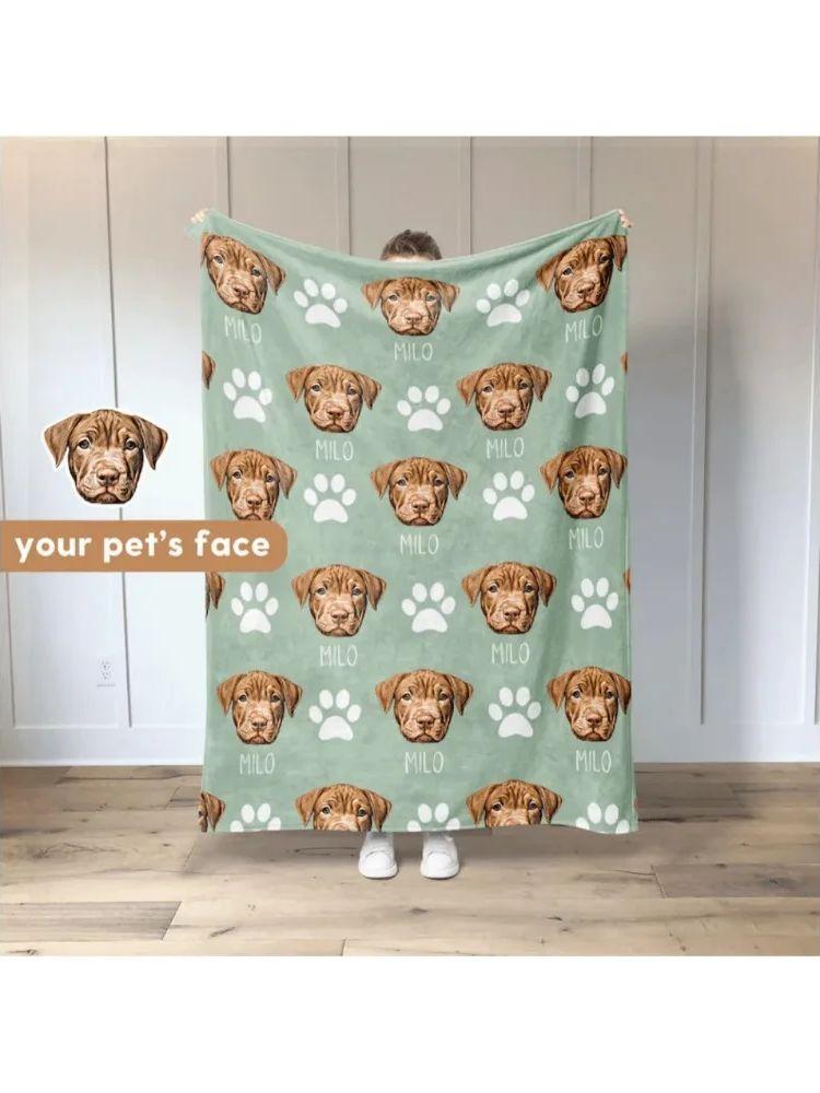 

1PC Personalized With Pet Photos Flannel Blanket Custom Name SkinFriendly Bed Cover Dog Dad Gifts Unique Gift Blanket 75x100cm (30x40inch)