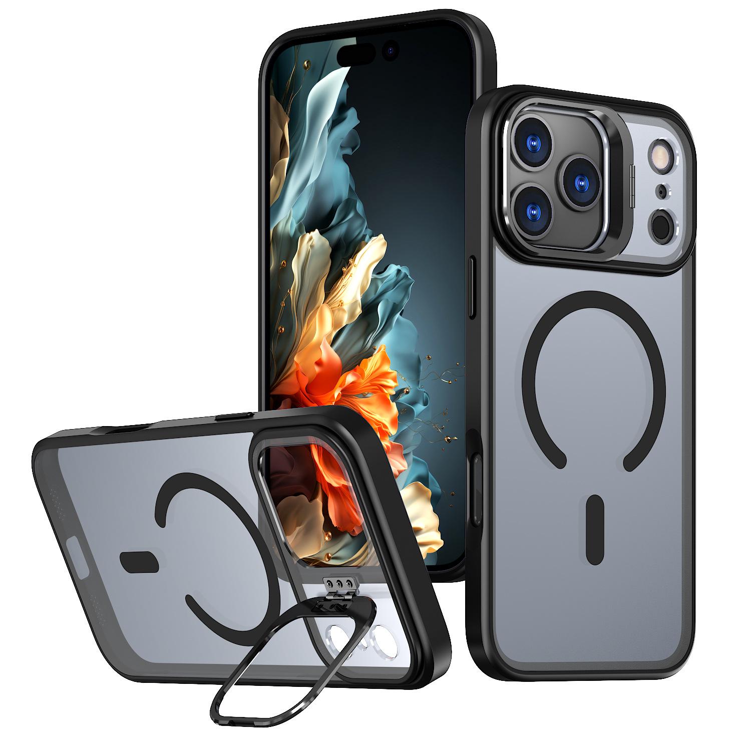 Compatible with iPhone 17 Pro Max case, MagSafe magnetic lens stand, iPhone 16 Pro Transparent Skin Feel 15 iPhone 17 Pro Max чёрный