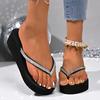 Fashion Plus Size Fashion Wedge Flip Flops for Women Crystal Clip Toe Platform Slippers Woman Summer Thick Sole Non Slip Beach Sandals