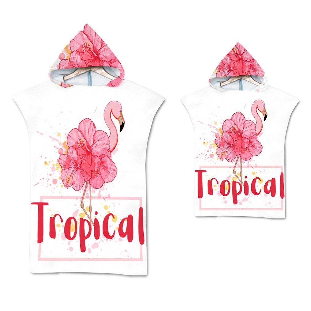 Flamingo Strandtuch Schnelltrocknend Kapuzenmantel Neoprenanzug Erwachsene Kinder Große Handtücher Eltern-Kind-Poncho Bademantel für Schwimmen Surfen