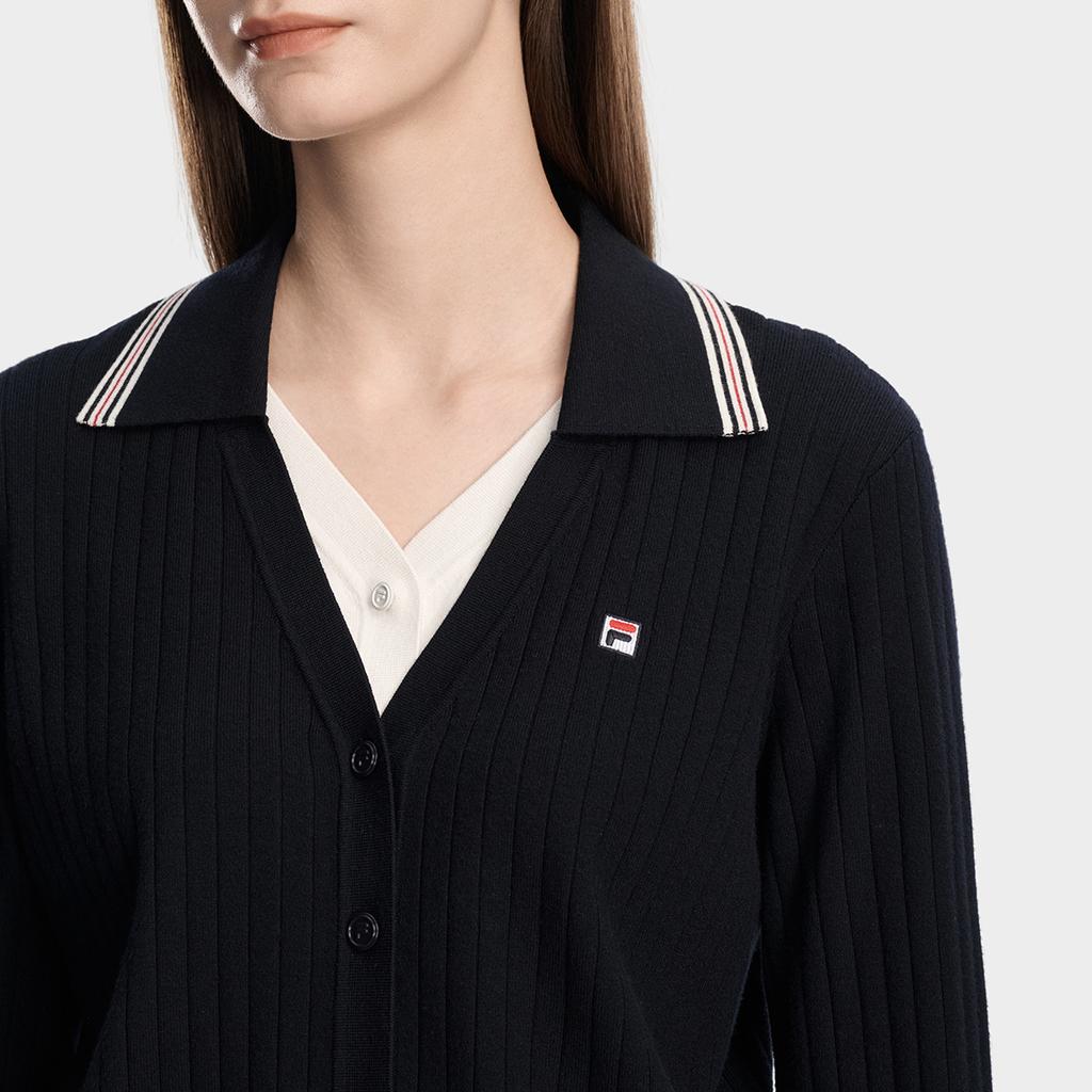 FILA Heritage Classic Fashion Simple Retro Casual Trendy Comfortable Versatile Fake Two-Piece Woven Cardigan Long Sleeve Knitted Sweater F11W618401FNV
