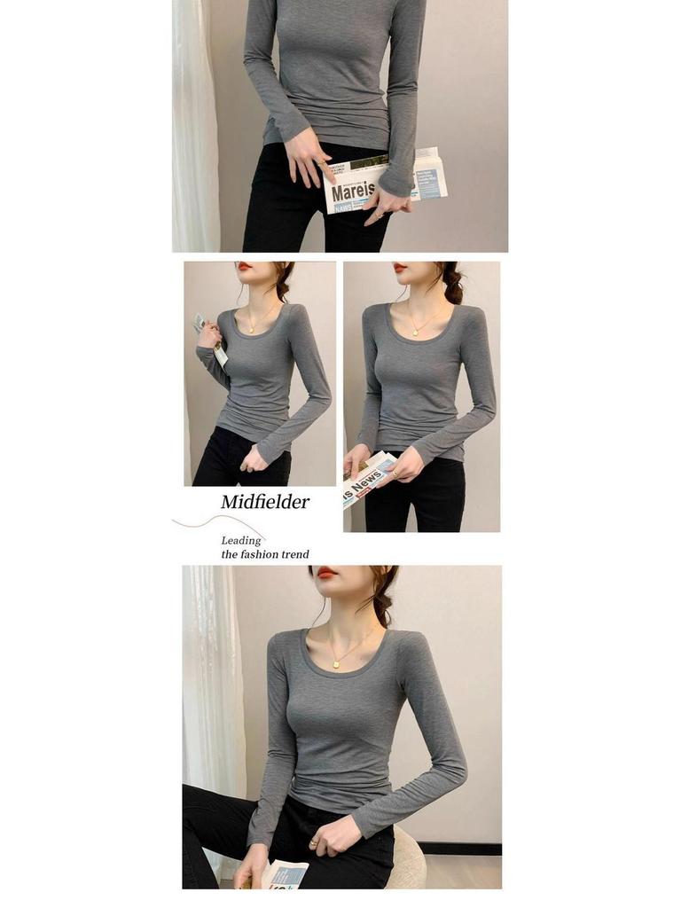 Women's Black Modal Crew Neck Long Sleeve Base Layer Top - Slim Fit, Low Neck Design for 2025 Autumn/Winter