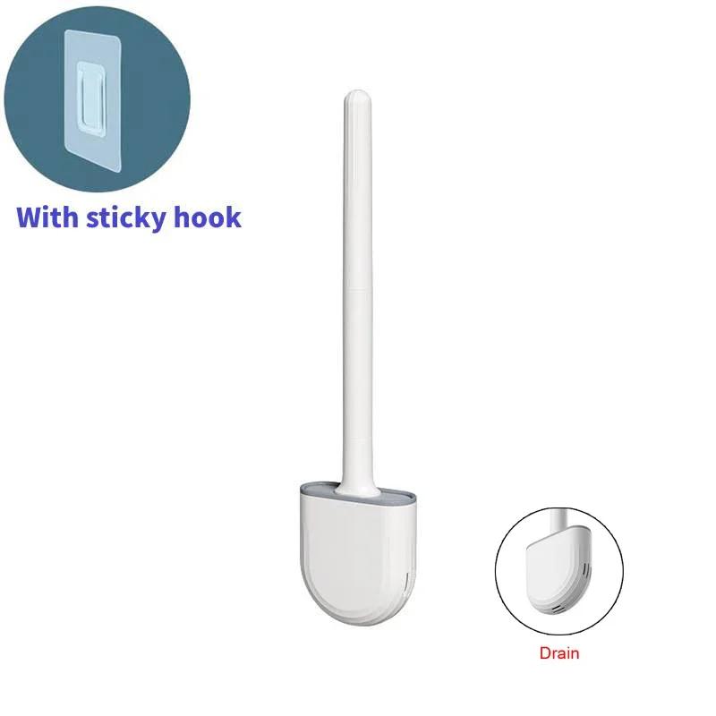 Silicone Toilet Brush Flat Head Wc Cleaner Flexible Soft Bristles Brushes With Drain Holder Bathroom Accessories Cleaning Tools