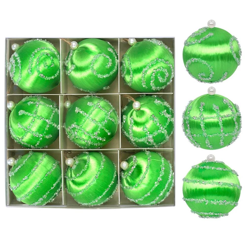 

8см/9шт Роскошные шелковые рождественские шары Украшения для рождественской елки Новогодний праздничный декор для дома Подвесные декоративные рождественские шары 8cm