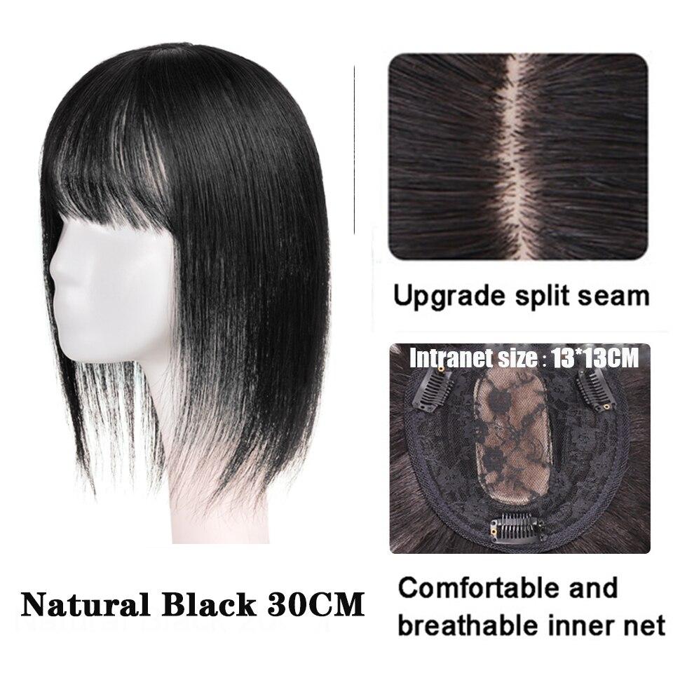 LUPU Kunsthaar-Perücken für Frauen, Clip-in-Haarteile, schwarzbraunes glattes Haar mit Pony, natürliches gefälschtes Kunsthaar