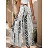 High-waisted, Drawstring Wide-leg Trousers with Patchwork Ethnic-style Details – Casual Wide-leg Trousers for Women