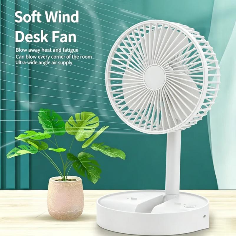 Foldable Retractable Mini Desk Fan USB Rechargeable Portable Small Electric Fan With Built In Phone Stand Storage Design For Off