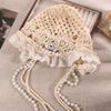 Hollow Out Lace Beanies Pearl Tassels Knit Cap Casual Crochet Flower Knitted Hat  Girls