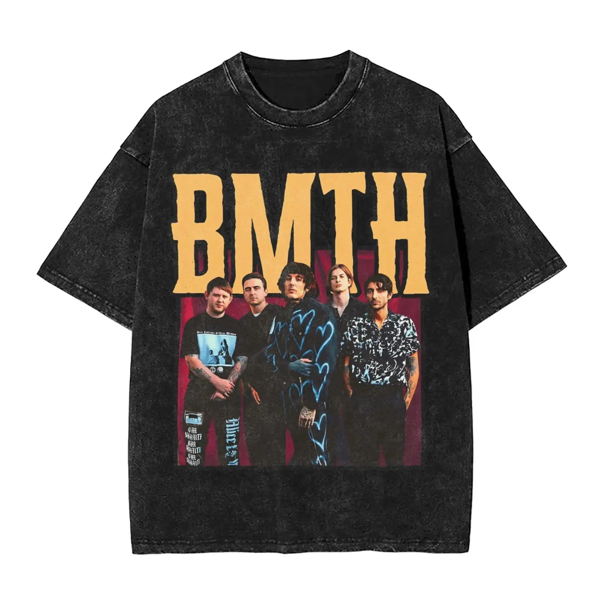 Футболки ROCK Band Bring Me The Horizon для фанатов BMTH Стираные Винтажные Топы Новинка Британский Летний Футболка Винтажные Свободные Хлопковые Топы L