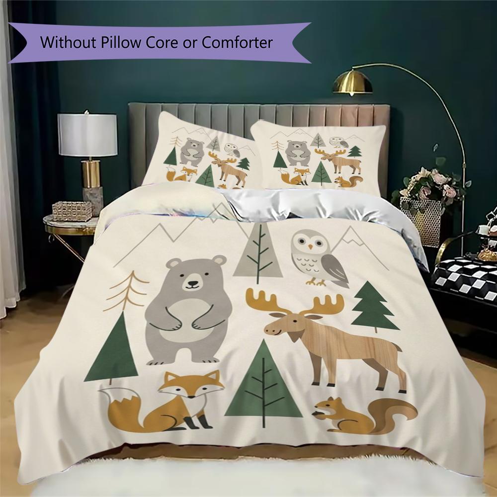Cute Nordic Style Pattern Bedding Uilt Set Uilt Cover Pillowcase Home Decoration Birthday Gift (1 * Duvet Cover + 2 * Pillowcase  Without Core)24