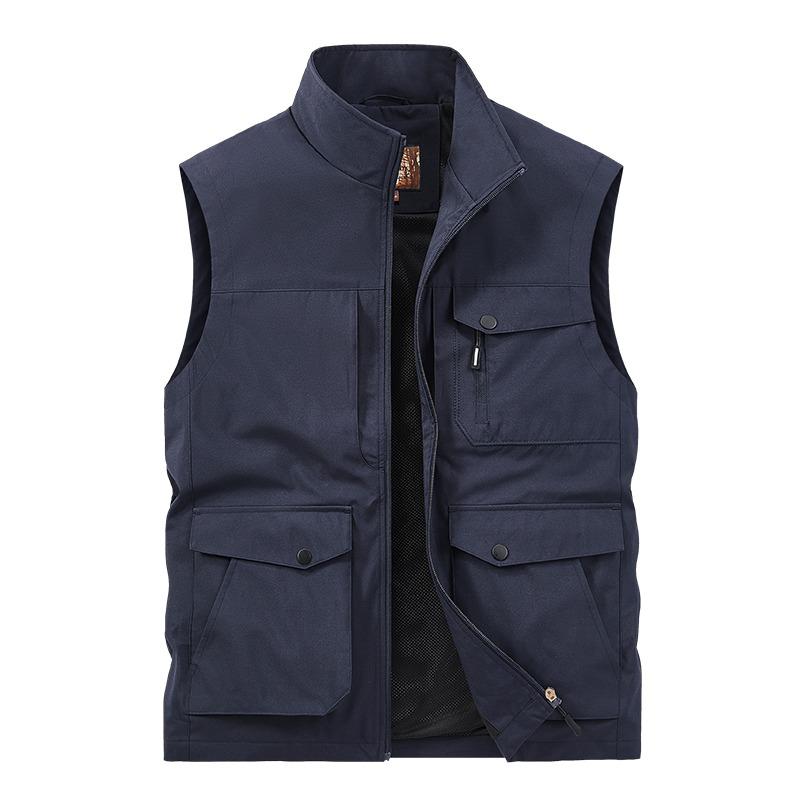 Men's Clothing Solid Color Pocket High Collar Zipper Sleeveless Cardigan Workwear Sports Vest Fashion Top