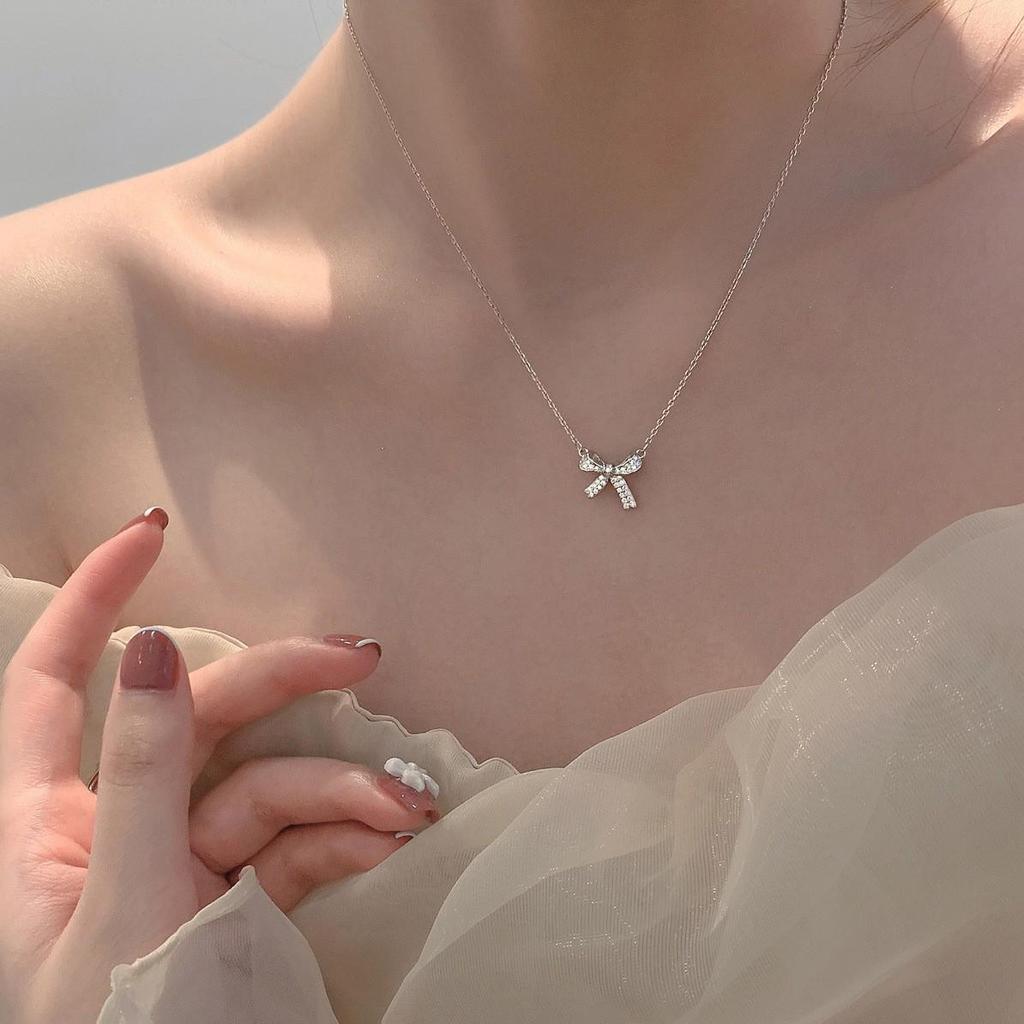 Sterling Sølv S925 Luksuriøst Sløyfe Halskjede - Minimalistisk Kragebenskjede Choker
