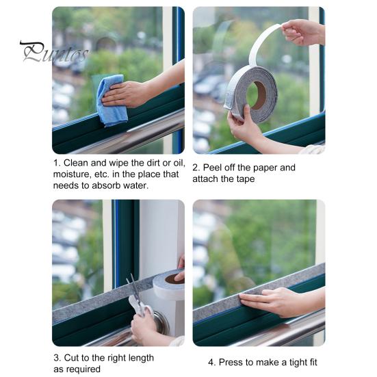 Window Condensation Absorbent Strip 4M/Roll Glass Sticker Felt Moisture Tile Wall Absorber Self-Adhesive Water Barrier Anti-Condensation Tape