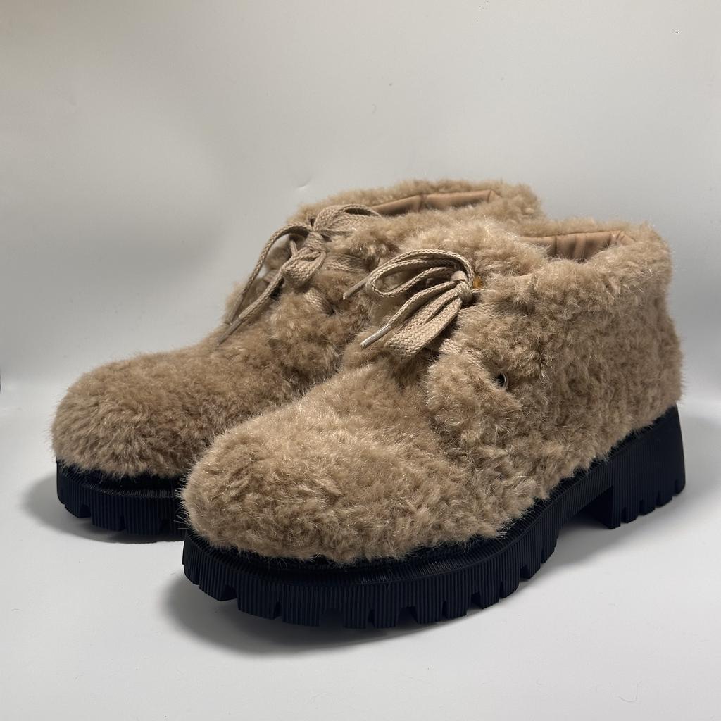 25 Autumn and Winter New Teddy Velvet Thick-soled Heightened Odd-headed Imitation Lamb Wool Snow Boots Women's Medium and Long Fluffy Boots