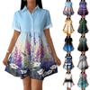 Women’s Casual Loose Fit Button Down Shirt Dress with Stand Collar and Floral Print Short Sleeve Design for Daily Wear