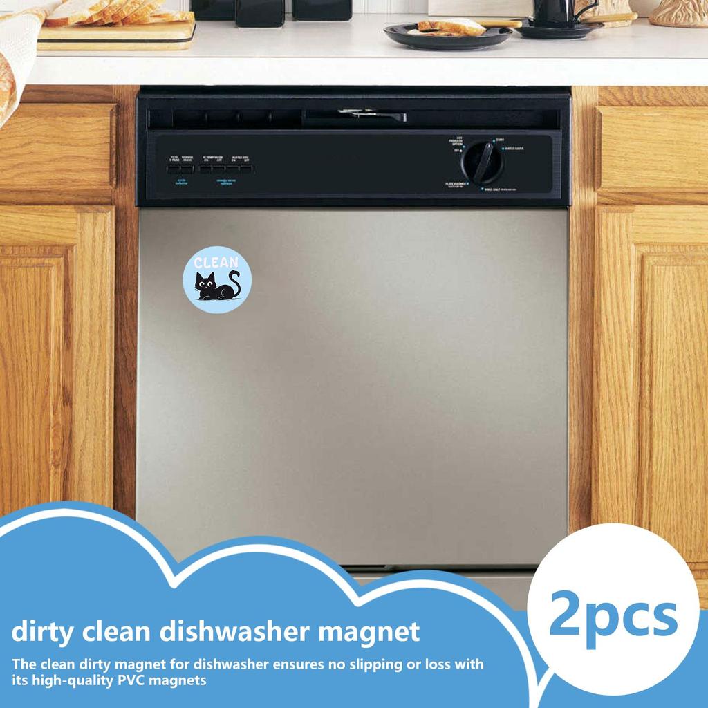Dirty Clean Dishwasher Magnet 2 Pieces Black Cat Home Decoration Double-Sided Reversible Strong Magnet For Laundry Apartment