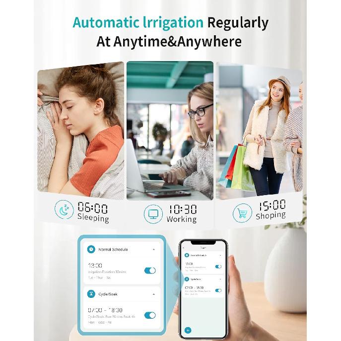 WiFi Sprinkler Timer, WiFi Water Timer for Garden, Smart Hose Timer with WiFi Hub Support 2.4GHz, App/Voice Control Work with Alexa & Google