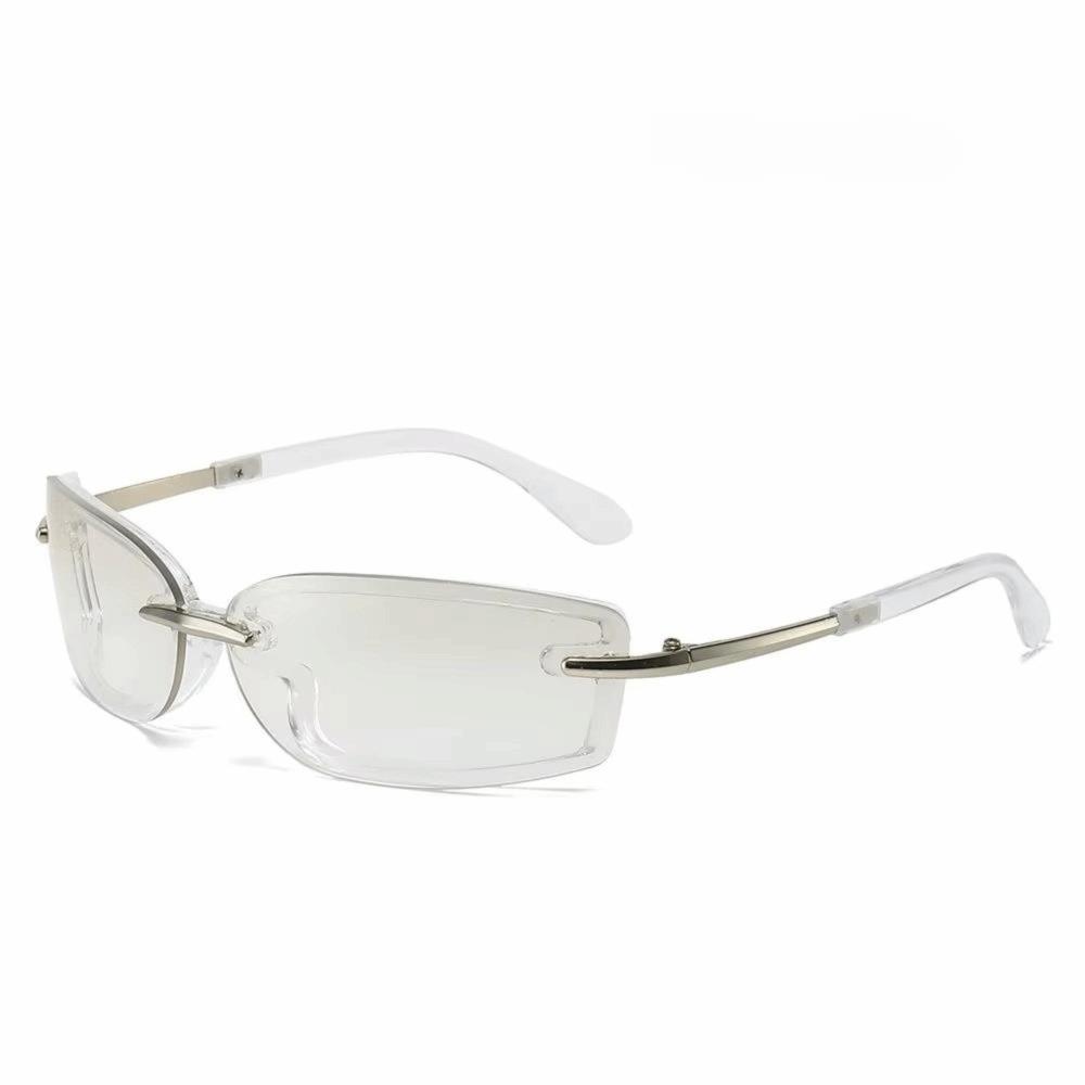 Trendy Metal Candy Color Rimless Sunglasses Y2K PC UV Protection Sun Glasses Frameless Wrap Around Eyewear Outdoor