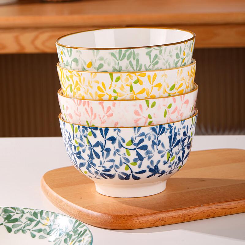 Linpan Four Seasons Blooming Flowers 5-inch Ceramic Rice Bowl Set