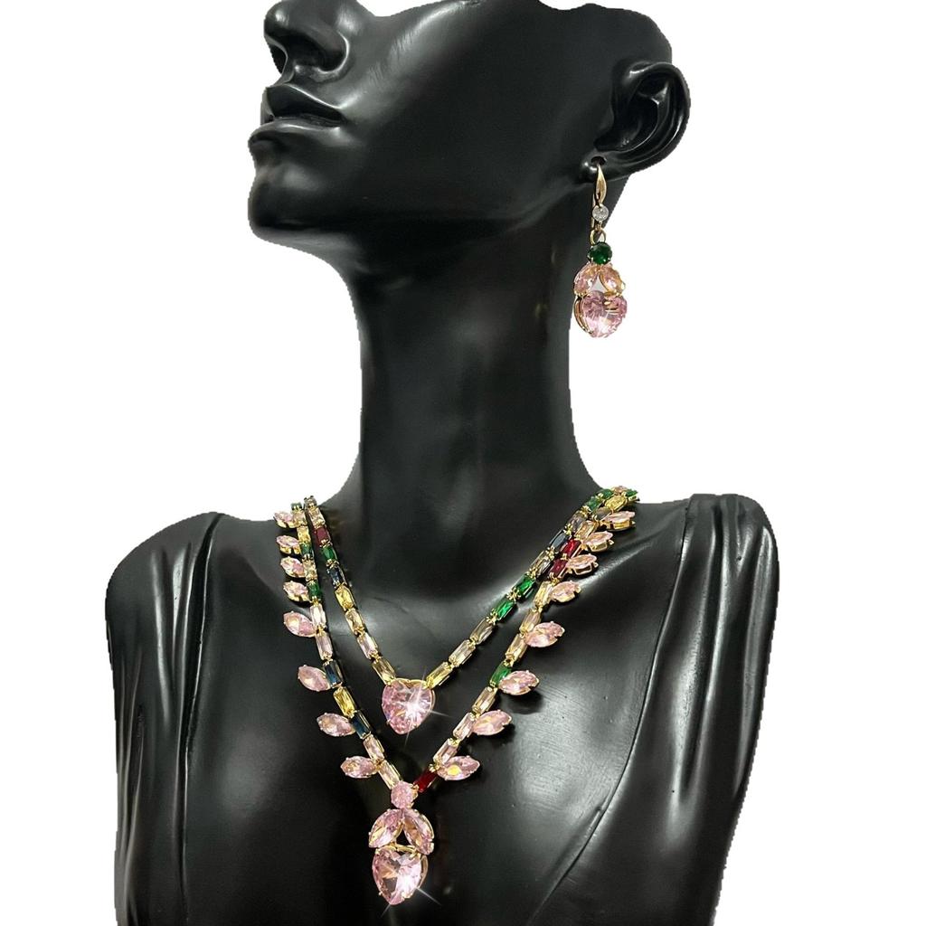Simple Light Luxury Bridal Zircon Suit Femininity Necklace Earrings Two-Piece Set Fashion Banquet Wedding Accessories
