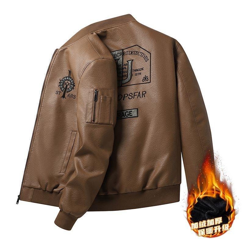 Leather jacket men's spring and autumn coat fleece thickened autumn and winter new flight suit jacket large size men's coat men's