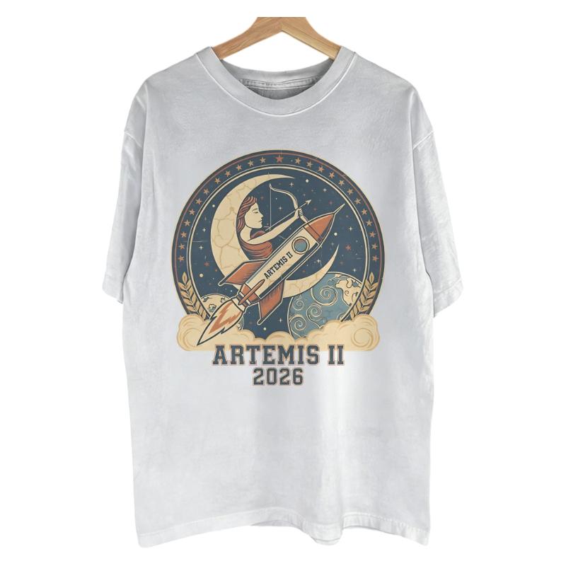 Unisex Artemis Ii 2026 Mission Tshirt Soft Cotton Crew Neck Short Sleeve Gothic Space Myth Casual Graphic Streetwear Tee