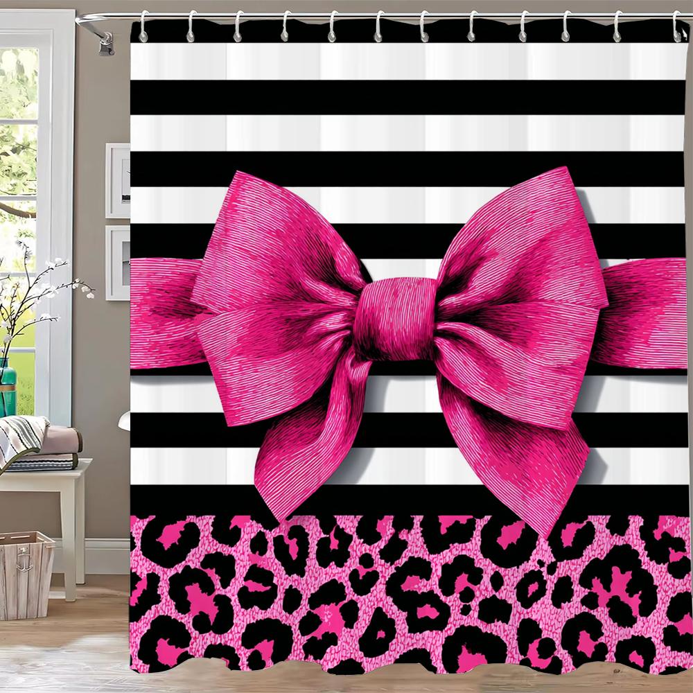 Modern Love Pink Bow Printed Shower Curtain Partition Privacy Hanging Home Decoration Curtain With Hooks Machine Washable
