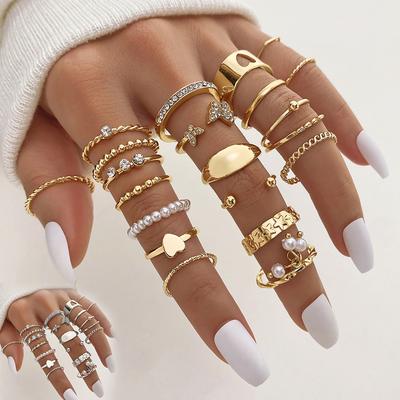 Party Versatile 23 Pieces Set Ring 2023 Vintage Hollow-out Ring Luxury Butterfly Flower Ring Star Simple Jewelry Accessories Ring Love Women