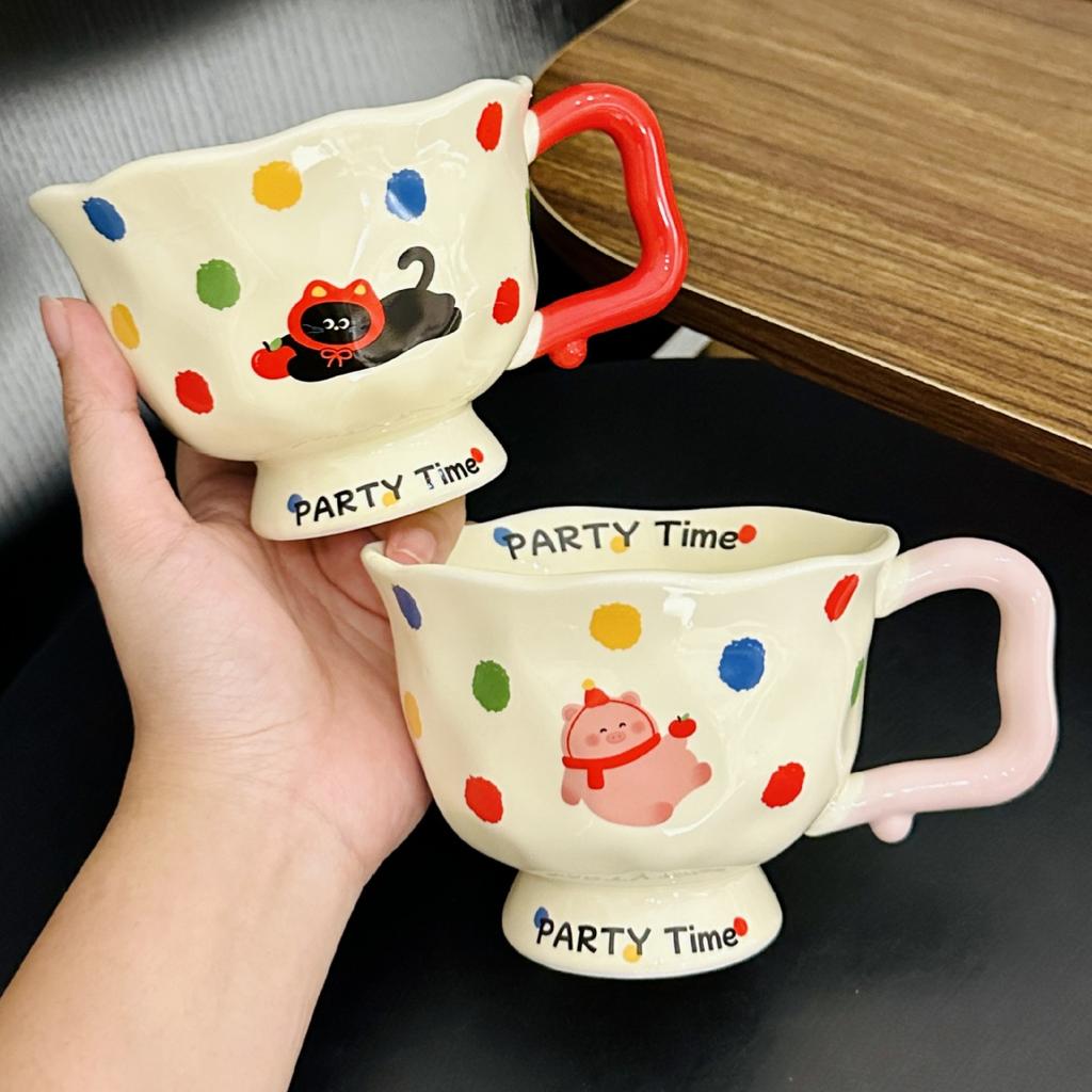Cute Cute Pet Ceramic Mug Creative Polka Dot Hand-Squeezed Goblet Personalized Office Coffee Cup Souvenir