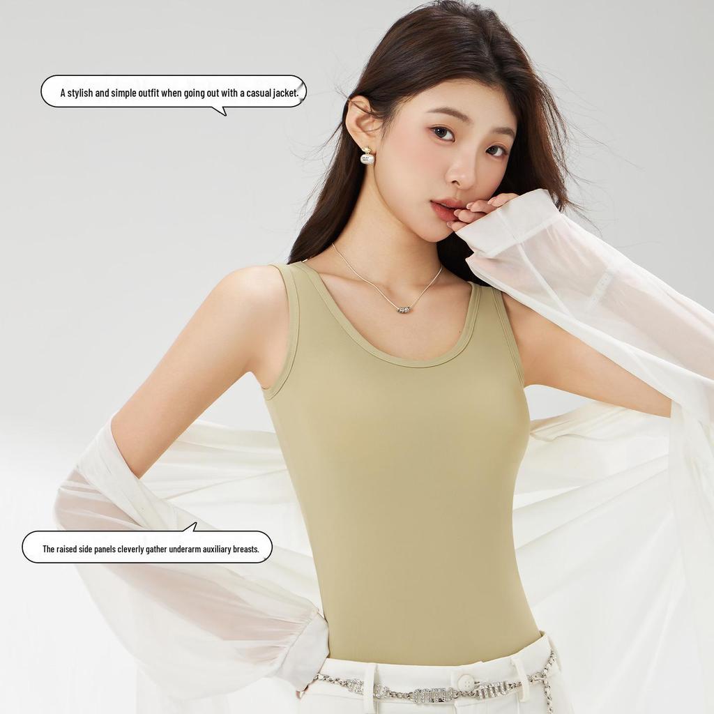 Seamless Ice Silk Strappy Vest for Women with Built-in Bra Pads