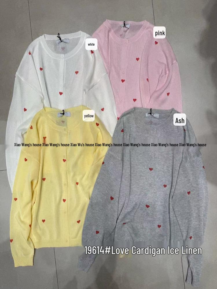 

Xiao Wang s Korean Style Loose Plus Size Knit Cardigan Sunscreen Coat One Size сірий колір