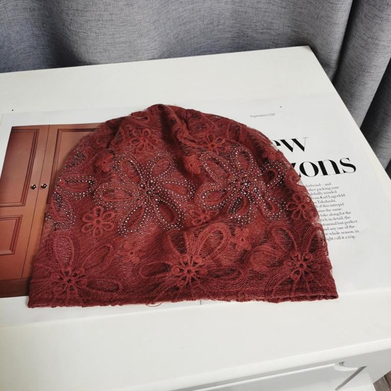 Breathable Crochet Brimless Hat for Spring and Autumn Comfortable Polyester Fabric Skull Hat for Women Daily Outfit