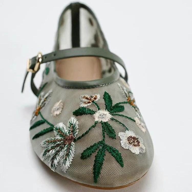 Fashion Floral Embroider Mesh Mary Janes Shoes Women Trasparent Elegant Flats Shoes Ladies Casual Summer Breathable Loafers Footwear
