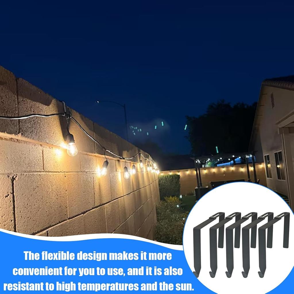 Adjustable Outdoor Light String Hooks for 3.2 - 6 inch Concrete Cinder Block Wall and Fences, 5 Pcs Metal No Drill String Light Hangers, Outside
