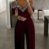 Damen Off-Shoulder Jumpsuit mit Pünktchen- und Strassstein-Detail in Schwarz, Weinrot, Marineblau