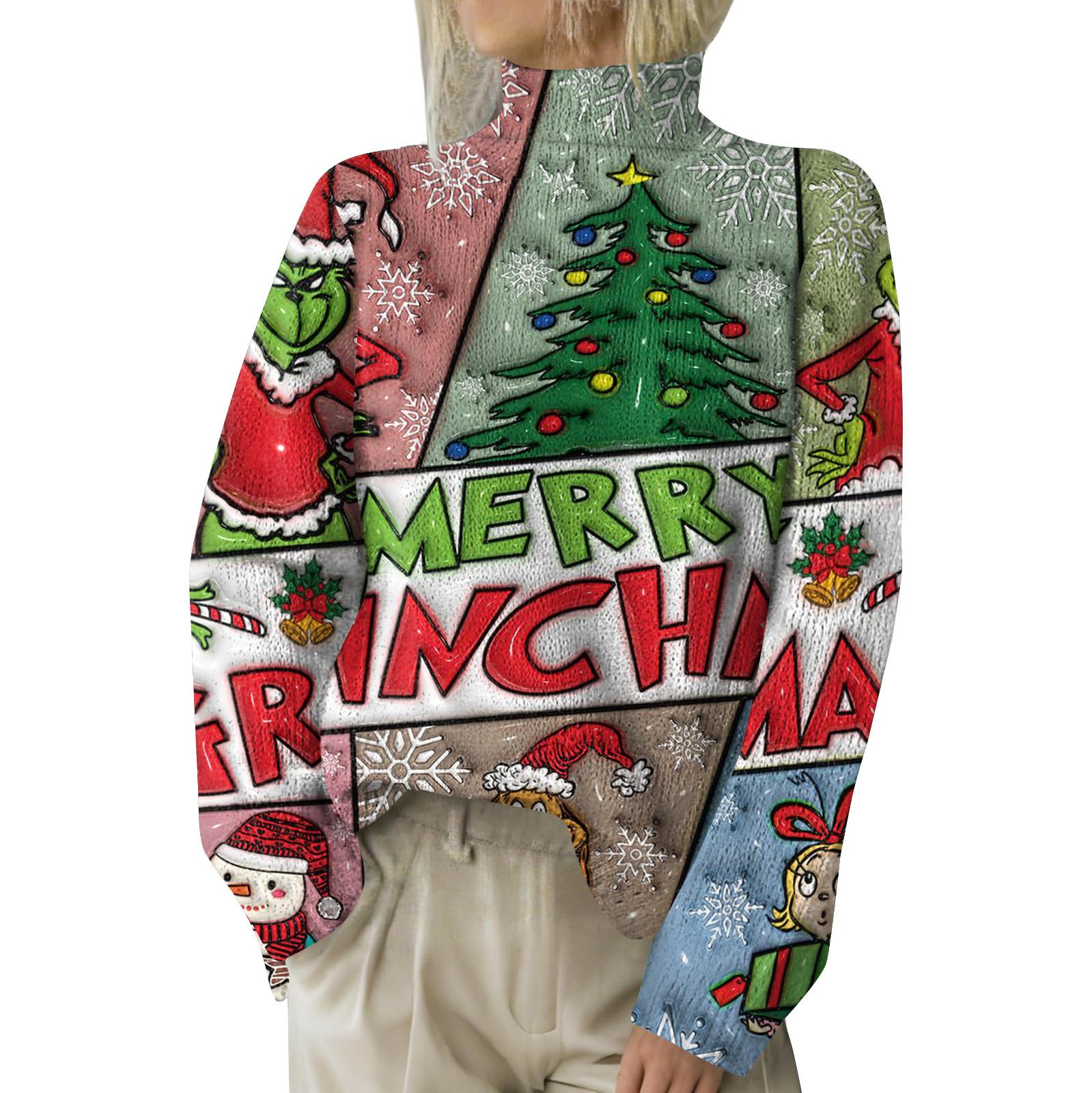 

Рождественские толстовки для женщин Вязаный свитер Милая рубашка Осенняя водолазка Пуловер Топы XL