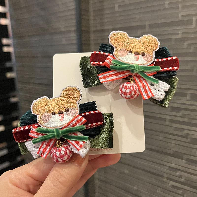 Children's Cute Christmas Antler Hair Clip with Pompon and Bow - Autumn/Winter Accessory