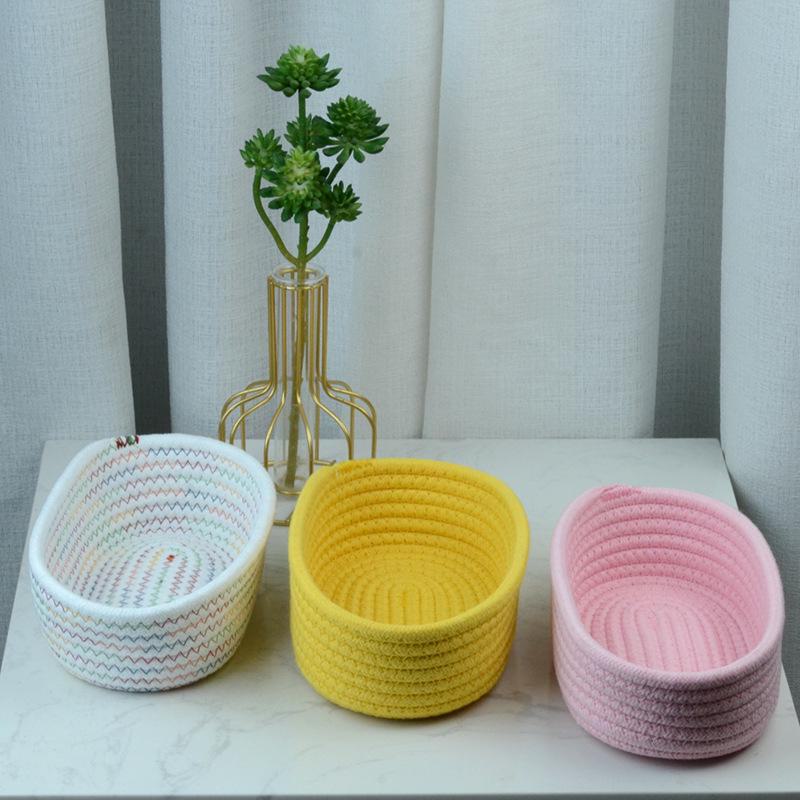 Moderner ovaler Aufbewahrungskorb aus Baumwollseil für Snacks & Kosmetik