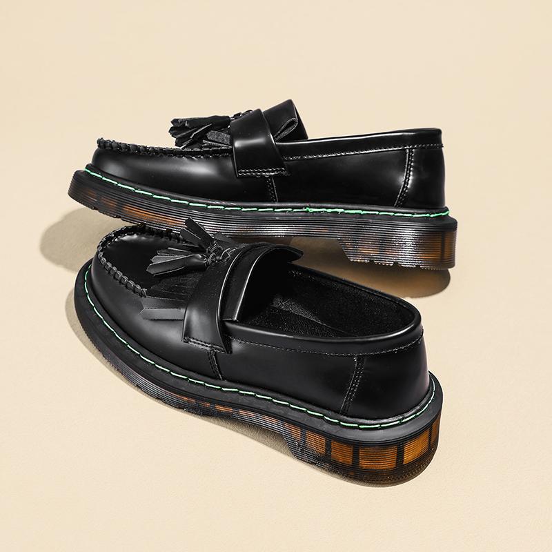 Fashion Breathable Slip On Loafers Thick Platform Casual Shoes Male Round Toe Cowhide Leather Driving Shoes Vintage Mens Summer Flats