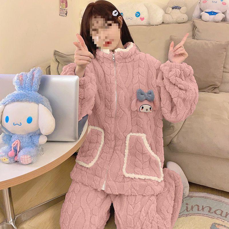 G5U Dampyjamas i korallfleece - Höst/Vinter Tecknad stil, Tjock Varm Ståkrage, Kan bäras Inomhus eller Utomhus.