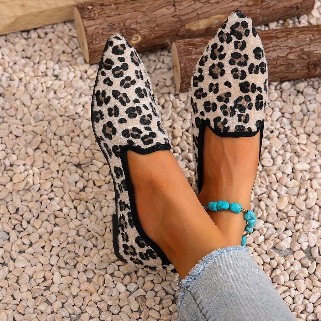 Women Pointed Toe Flats Shoes Flower Printing Comfortable Shallow Casual Loafers Ladies Breathable Non Slip Walking Shoe