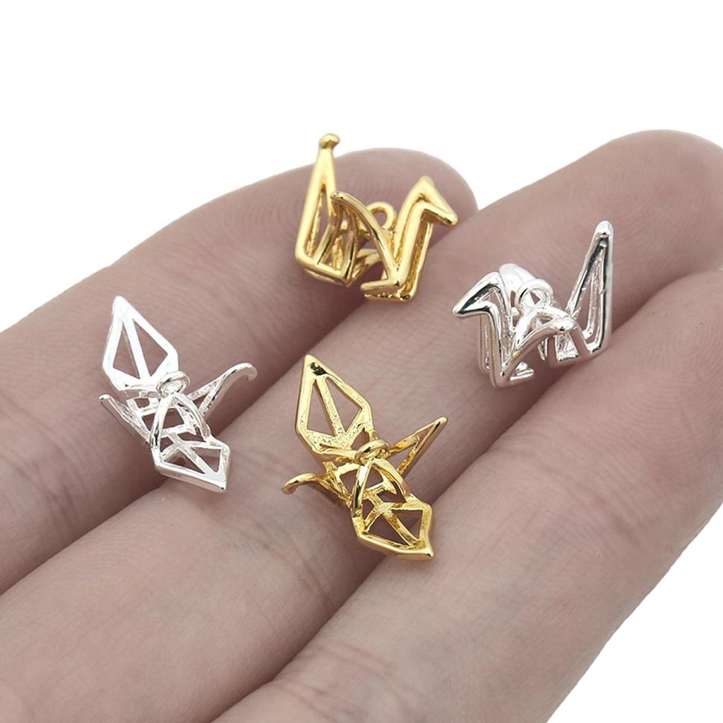 Copper Single Hanging Three-dimensional Paper Crane Pendant for DIY Jewelry Making